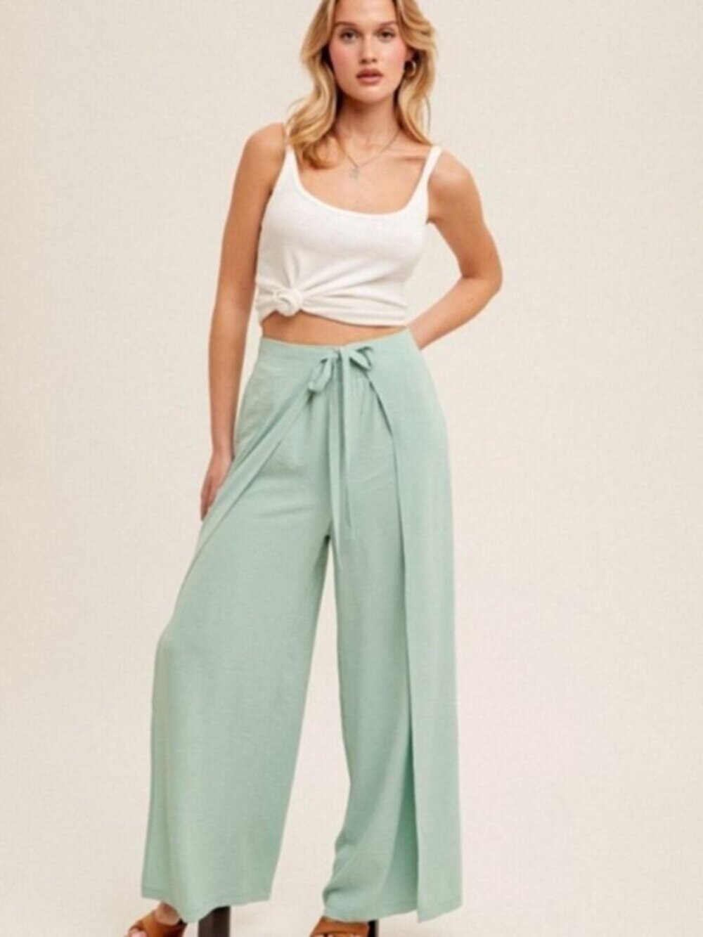 HEM & THREAD Wide Leg Pants Seafoam Green NWT